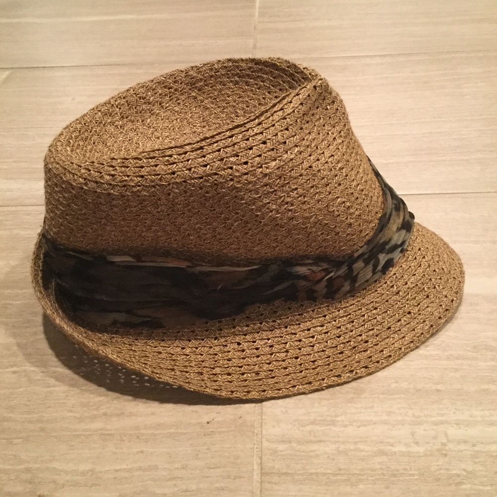 Eugenia Kim 100% Natural Straw Fedora Hat with Chiffon Scarf